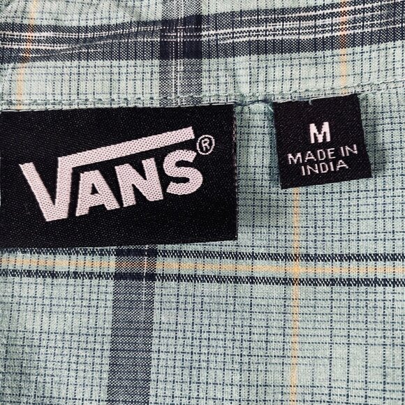 Vans Plaid Button Up Shirt Mens Medium Green Casual Skatewear Short Sleeve - Picture 3 of 9